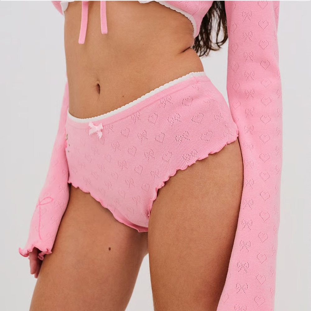 For Love & Lemons Isabel Knit Short Pink Pointelle XS